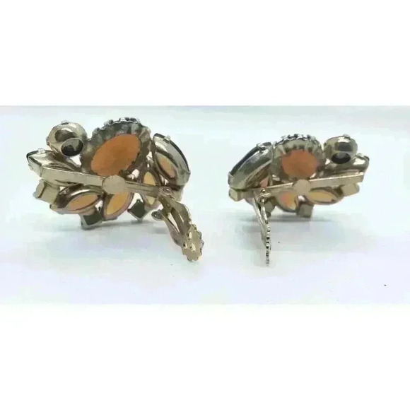 Vintage 60s Big Earrings Rhinestone Molded Glass Chunky Big Statement - Picture 4 of 10